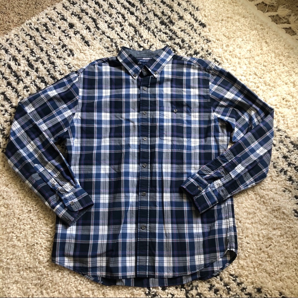 Old navy blue plaid slim fit button up shirt Large